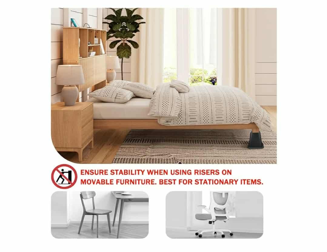 New 6 Inch Heavy Duty Bed Risers, Furniture Risers for Desk, Chair, Table or Sofa, Couch Lift Risers, Supports up to 2200 lbs per Leg (6 Pack Black) - Image 4