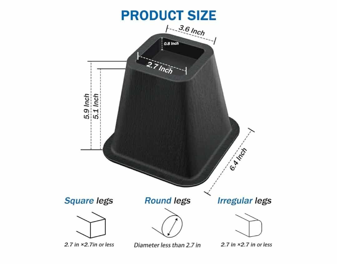 New 6 Inch Heavy Duty Bed Risers, Furniture Risers for Desk, Chair, Table or Sofa, Couch Lift Risers, Supports up to 2200 lbs per Leg (6 Pack Black) - Image 3