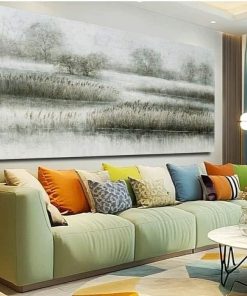 Reed Canvas Paintings Landscape Artwork Textured Poster Prints 24"x48" Farmhouse Decor Living Room Wall Art for Dining Room Area
