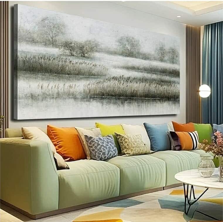 Reed Canvas Paintings Landscape Artwork Textured Poster Prints 24"x48" Farmhouse Decor Living Room Wall Art for Dining Room Area