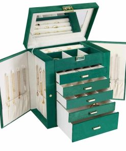 Jewelry Box for Women, 6-Layer Large Jewelry Organizer Box with Mirror & 5 Drawers for Rings, Earrings, Necklaces, Bracelets,Velvet Green