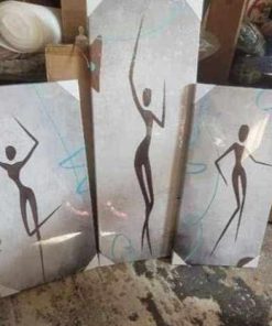 Alternative view of 4 Panel Abstract African Canvas Art Decor Vintage Dancing Black Woman Painting Wall Picture Print Teal Framed Artwork for Dancing Room, 32x48