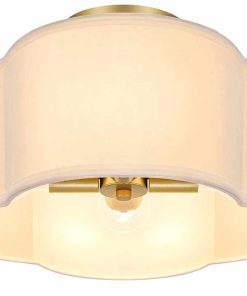 Alternative view of 4-Light Semi Flush Mount Ceiling Light Fixture, Gold Modern Close to Ceiling Lamp with White Fabric Shade, Farmhouse Bright Lighting Brass Finish
