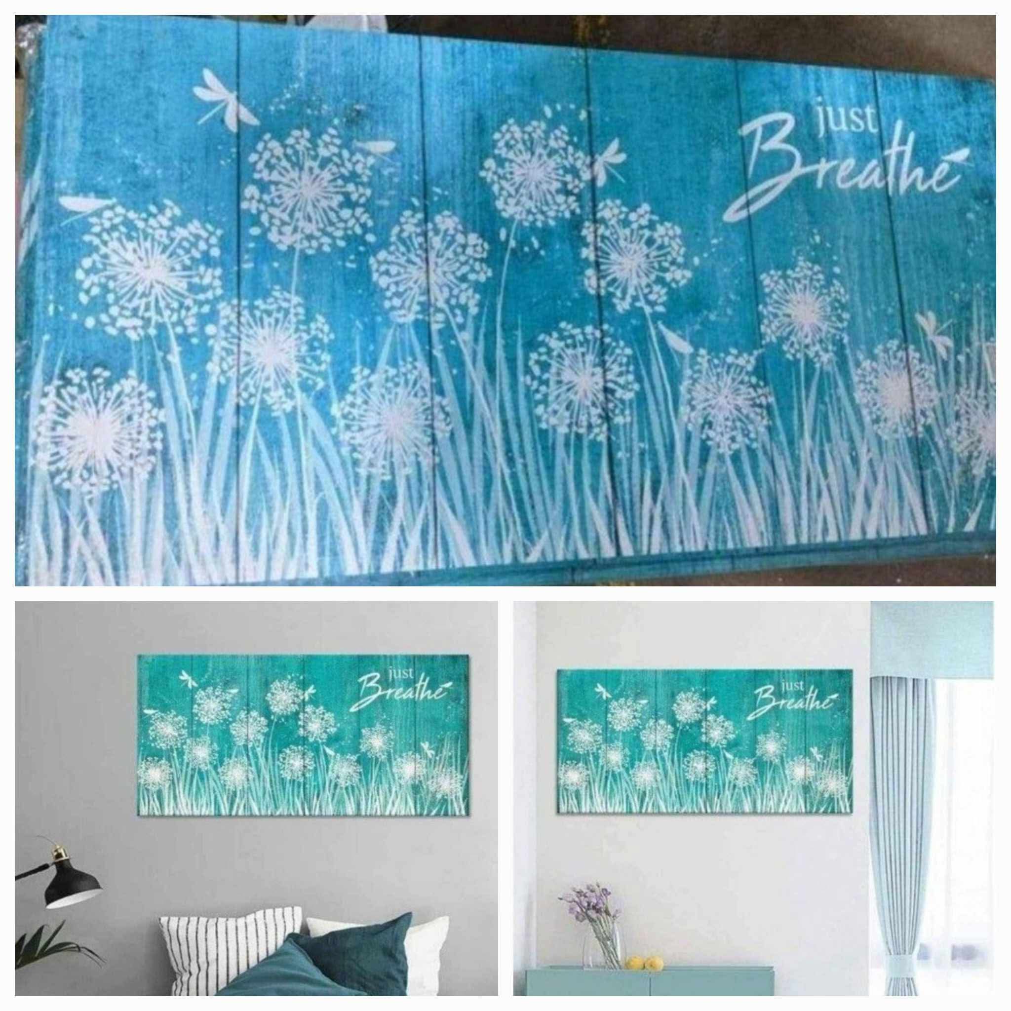 24"x 48" Large Canvas Wall Art for Bedroom White Dandelion Flowers Wall Decor for Living Room Teal Wooden Board Canvas Paintings Abstract Dragonfly Canvas - Image 6