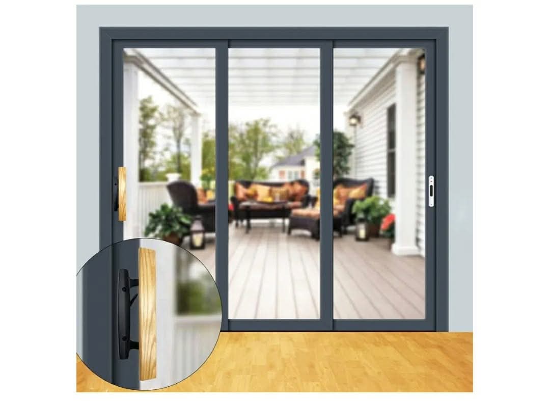 Sliding Patio Door Handle Set with Mortise Lock, Key Cylinder and Face Plate, Wood Handle Lock Set Fits Door Thickness from 1-1/2" to 1-3/4", 3-15/16" Screw Hole Spacing, Black - Image 3