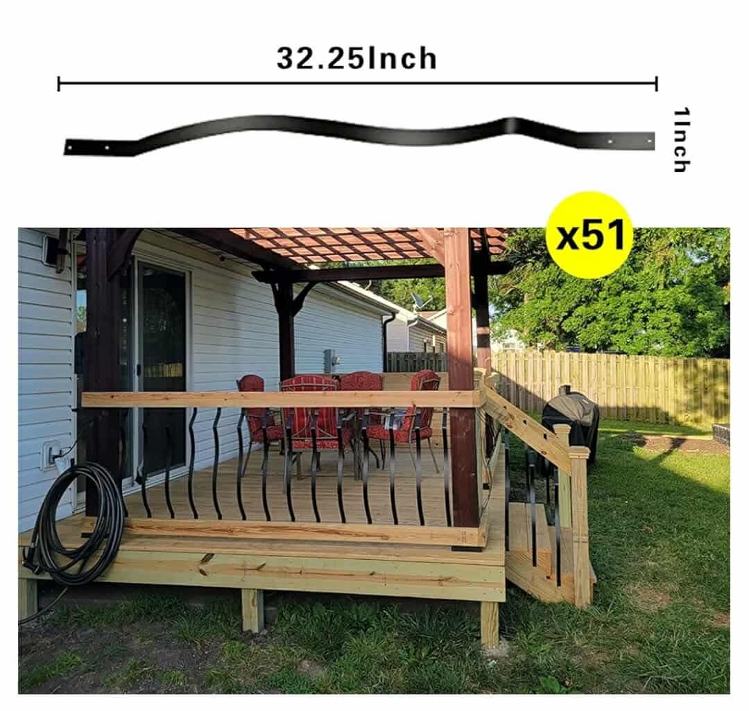 51 Pack 32.25 x1 Deck Balusters, Metal Deck Spindles with Screws, Iron Balusters for Deck Railing, Heavy Duty Staircase Balusters, Porch Railing, Wave Arc Baluster for Wood Composite Deck - Image 5