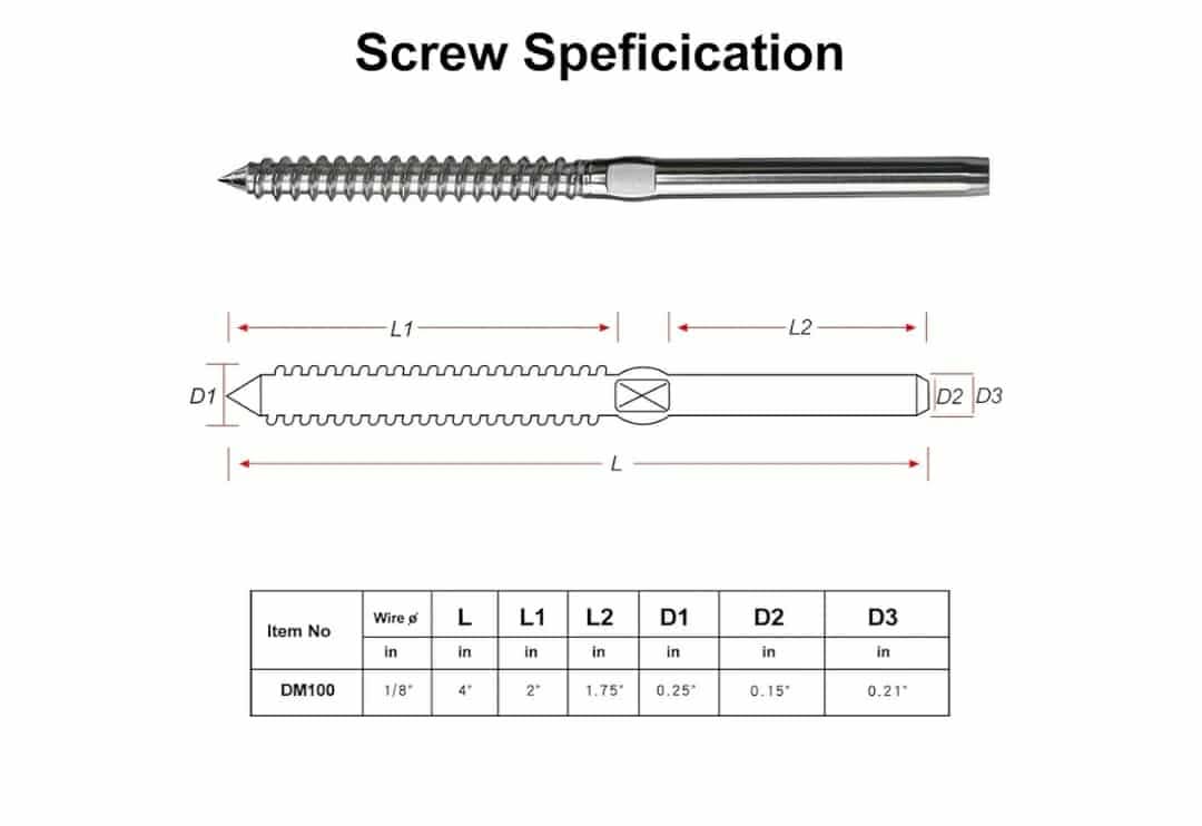 Steel DN Mate 120 Pack T316 Stainless Steel Left&Right Handed Thread Swage Lag Screws for Wood Post of 1/8" Deck Railing Kit, Cable Railing Hardware, DIY Baluster Hardware, Wrench Included DM60 - Image 7