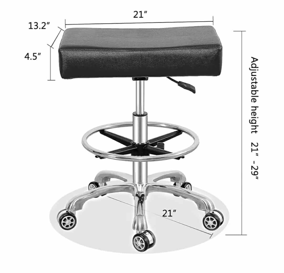 Adjustable Rolling Swivel Stool Chair for Massage Office Tattoo Kitchen, Work Heavy Duty Stool with Wheels (Black, with Foot Rest) - Image 3