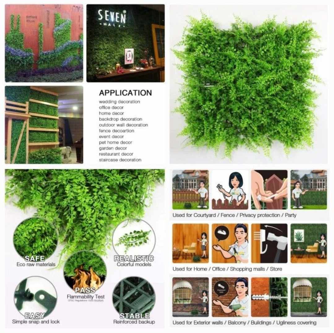NEW SUPER THICK 48-10×10/ 12- 20X20-Artificial Fern Hedges Panels, Topiary Fence Screening, Faux Greenery Grass Backdrop, Outdoor Privacy Wall Garden Fence Decoration, Pack of 12pcs 20"x20" - Image 7