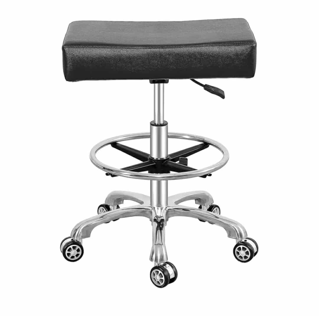 Adjustable Rolling Swivel Stool Chair for Massage Office Tattoo Kitchen, Work Heavy Duty Stool with Wheels (Black, with Foot Rest)