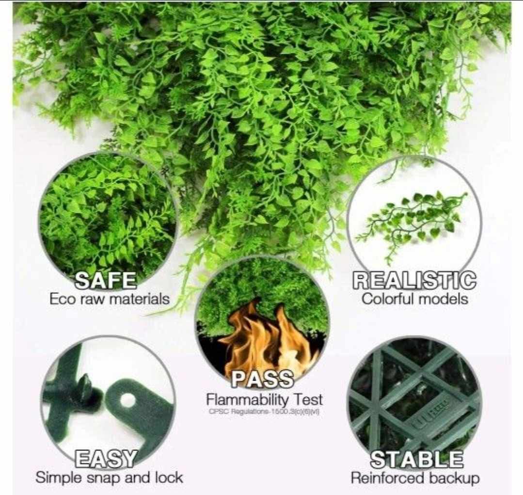 NEW SUPER THICK 48-10×10/ 12- 20X20-Artificial Fern Hedges Panels, Topiary Fence Screening, Faux Greenery Grass Backdrop, Outdoor Privacy Wall Garden Fence Decoration, Pack of 12pcs 20"x20" - Image 6