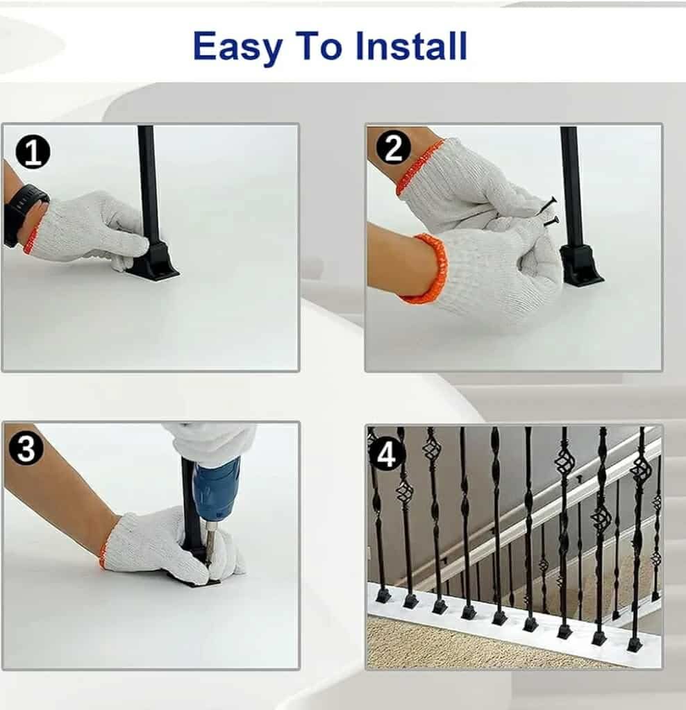 9 Pack Iron Balusters,Hollow Double Basket Iron Spindles Hollow Single Basket Staircase Balusters Single Twist 1/2" Square Stair Balusters with 18 Swivel Shoes - Image 9