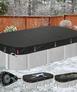 Winter Oval Pool Cover for 12x24 Ft Steel Wall Oval Pool, [2025 Upgraded Heavy Duty Fabric Durable&Ultimate Windproof] with Fast Tightening Ratchet,Cold and UV Resistant