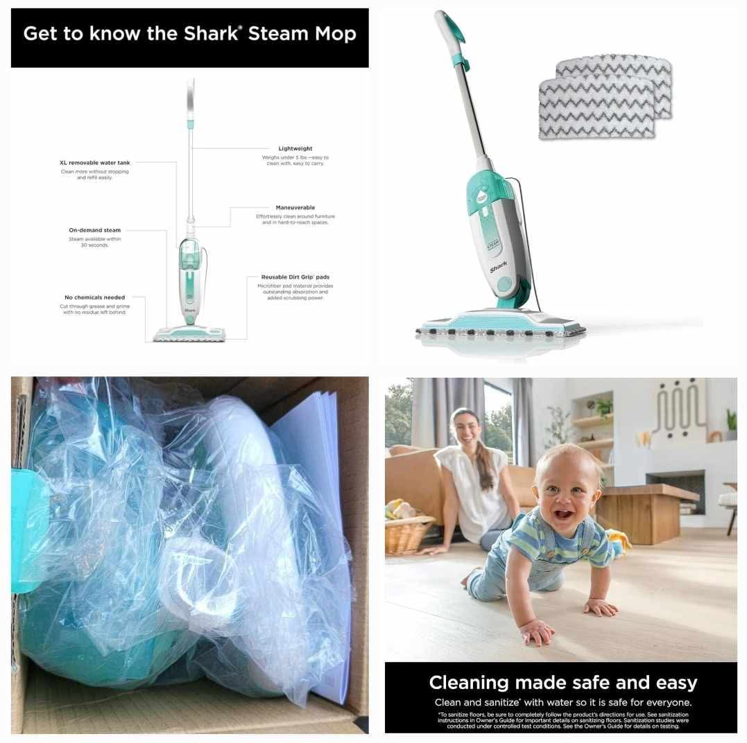 Shark S1000 Steam Mop with 2 Dirt Grip Pads, Lightweight, Safe for all Sealed Hard Floors like Tile, Hardwood, Stone, Laminate, Vinyl & More, Machine Washable, Removable Water Tank, White/Seafoam - Image 2