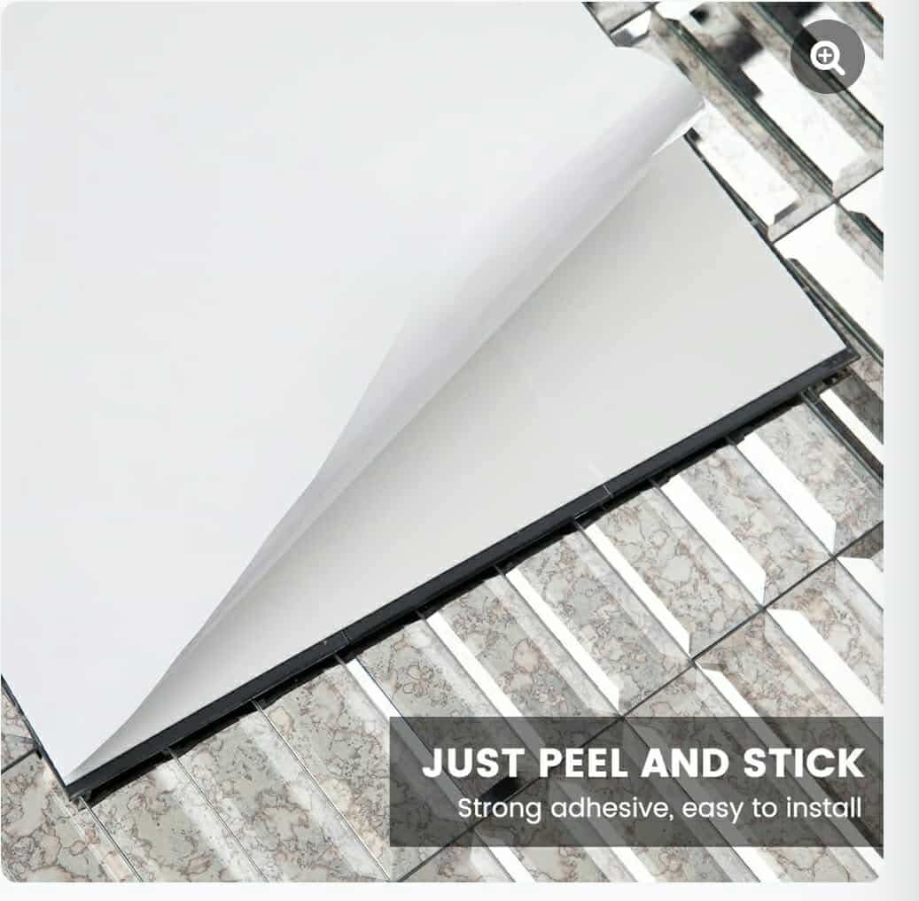 Adedeo Peel and Stick Mirror Glass Mosaic Tile Self Adhesive 12 x 12 Inch Strip Mirror Tiles for Kitchen Backsplash Bathroom Wall (5 Sheets, Dark Antique) - Image 5