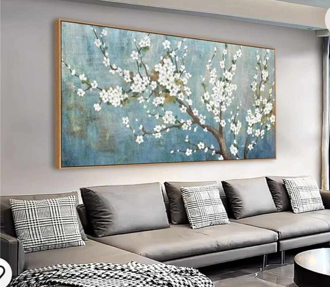 Framed Flowers Canvas Wall Art - Plum Blossom Pictures for Wall Decor Rustic Turquoise Canvas Painting Nature Printing Artwork for Living Room Bedroom Home Office Wall Decoration 24" x 48" - Image 11