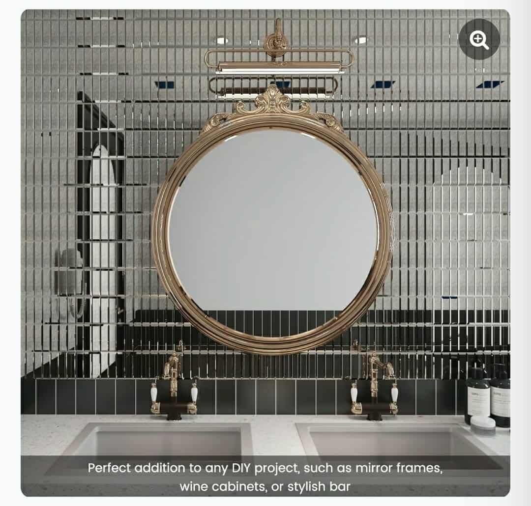 Adedeo Peel and Stick Mirror Glass Mosaic Tile Self Adhesive 12 x 12 Inch Strip Mirror Tiles for Kitchen Backsplash Bathroom Wall (5 Sheets, Dark Antique) - Image 7