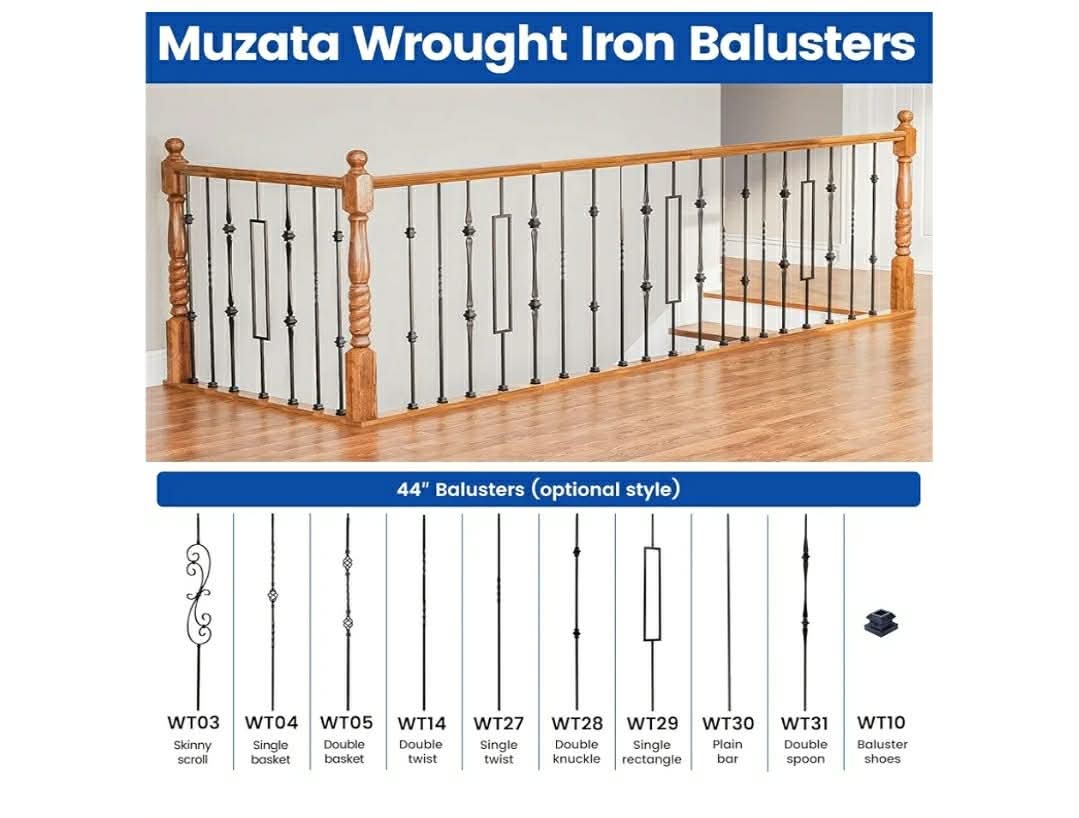 10Pack 44'' Wrought Iron Balutser Hollow Straight Bar Metal Stair Spindles WT30 Bundle with 10Pack 44" Wrought Iron Balutser Hollow Double Knuckles Metal Stair Spindles WT28 - Image 2