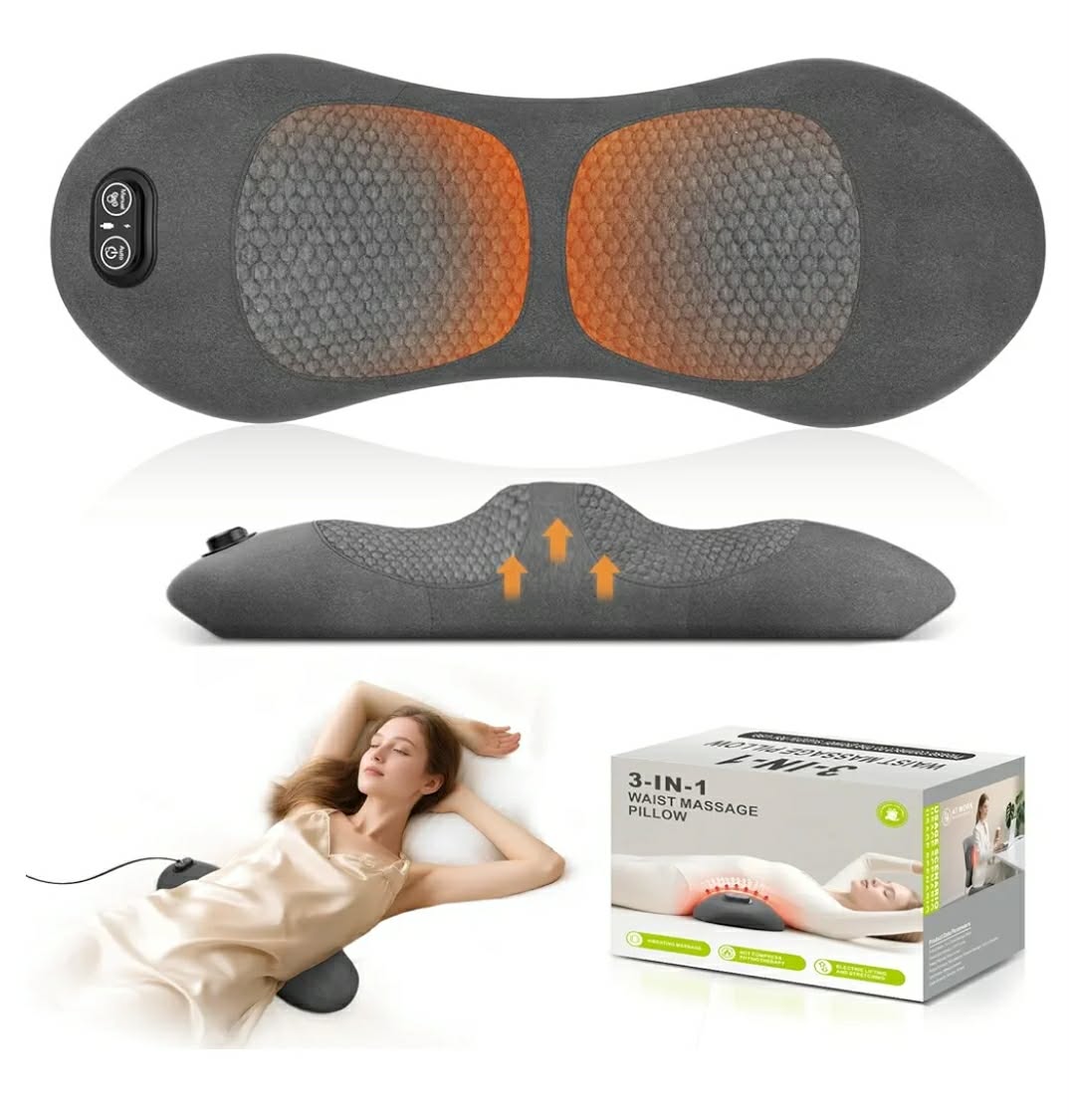 Smooth Triple Fusion 3-in-1 Back Massager Lumbar Pillow with Heat, Vibration & Traction Back Massager for Pain Relief, Deep Tissue Relaxation for Home, Office- Corded Electric Gift Idea