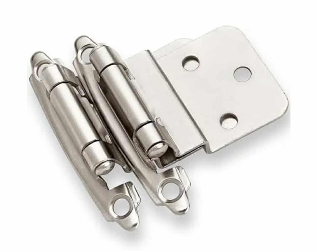 3/8" Inset Cabinet Hinges Brushed Nickel (25 Pair -50 Pcs) Offset Self Closing Cabinet Hinges for Kitchen Cabinets Satin Nickel w/Silicon Bumpers & Upgraded Screws