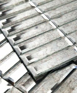 Adedeo Peel and Stick Mirror Glass Mosaic Tile Self Adhesive 12 x 12 Inch Strip Mirror Tiles for Kitchen Backsplash Bathroom Wall (5 Sheets, Dark Antique)