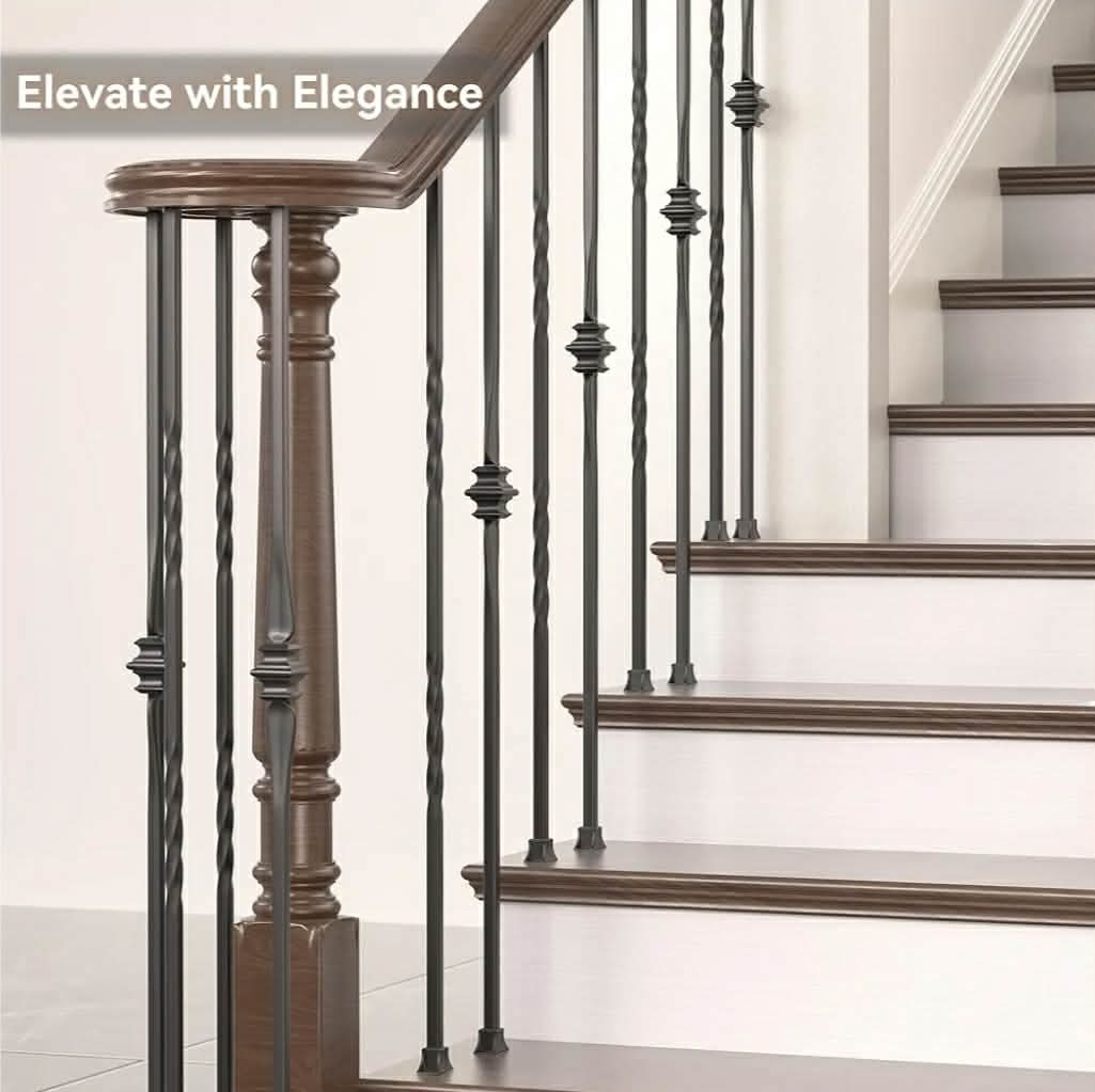New 12pk Wrought Iron Hollow Balusters - Deck Spindles Stair Railing indoor,Stair Single Spoon Knuckle Hollow Iron Baluster stair spindles, for staircase interior, Includes 2 Drill Bits for Wood (12 Pack Black) - Image 4