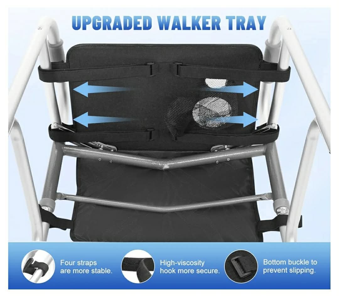 Rhino Valley Walker Tray for Folding Walker, Tray for Walkers with Non-Slip Mat for Food, 3 Front Pockets & 2 Cup Holders, Fits Most Standard Folding Walkers, Walker Accessories for Senior, Black - Image 9