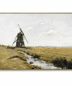 RaphelArt Framed Large 24''x36'' Canvas Wall Art Home Decor, Windmill On The Meadows Vintage Decor, Cottagecore Landscape Farmhouse Painting Canvas Wall Art