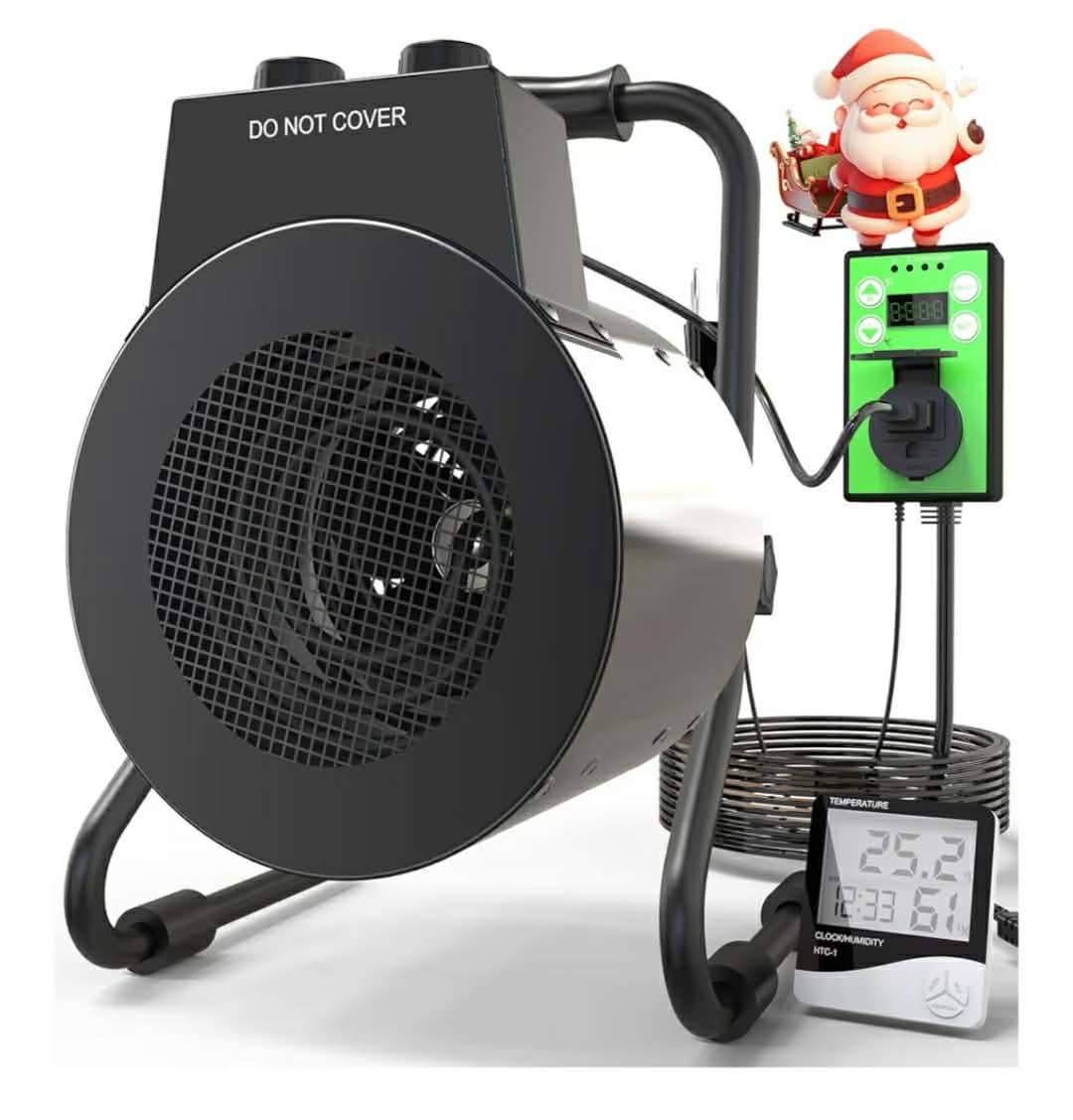 Greenhouse Heater with Digital Thermostat, 1500W Outdoor Heaters for Patio, Electric Space Heater for Patio, Garage, Greenhouse, Flower House, Silver