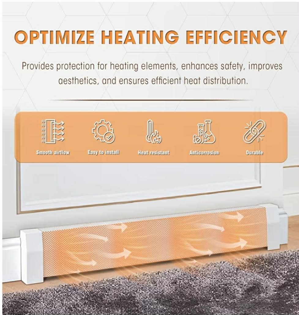 3ft Steel Easy Slip-On Baseboard Heater Cover with End Caps for Bathroom & Hydronic System for Replacing Old Cover, White - Image 8