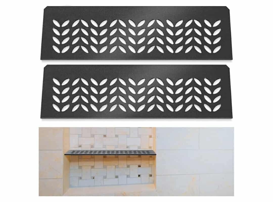 2 Pcs Aluminum Shower Niche Rectangular Shelf Black 5/32"/ 4 mm Thick, Petal Design, Matte Black Finish for 12" Prefabricated Niches, Fits 5/32" Grout Line