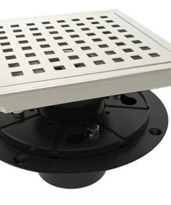 6 Inch Square Shower Floor Drain with Flange, Quadrato Pattern Grate Removable, Food-Grade SUS 304 Stainless Steel,Watermark & CUPC Certified, Brushed Nickel