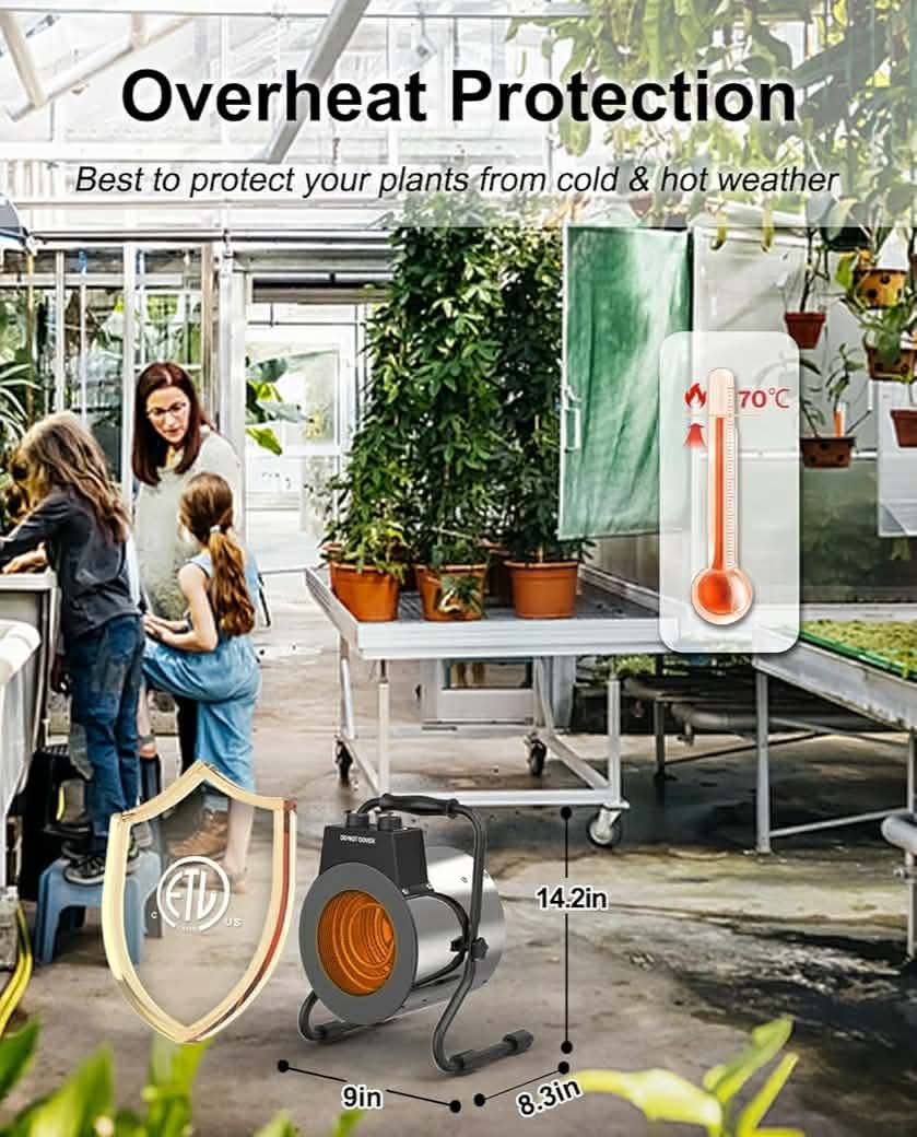 Greenhouse Heater with Digital Thermostat, 1500W Outdoor Heaters for Patio, Electric Space Heater for Patio, Garage, Greenhouse, Flower House, Silver - Image 8