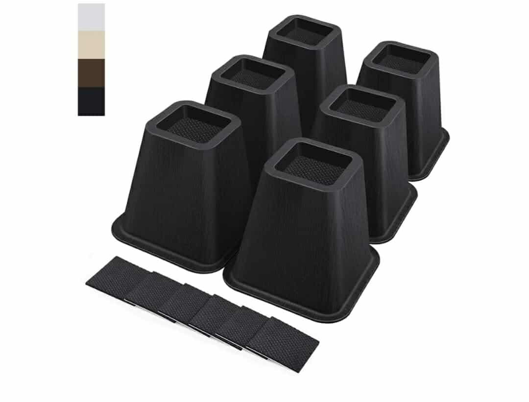 New 6 Inch Heavy Duty Bed Risers, Furniture Risers for Desk, Chair, Table or Sofa, Couch Lift Risers, Supports up to 2200 lbs per Leg (6 Pack Black)