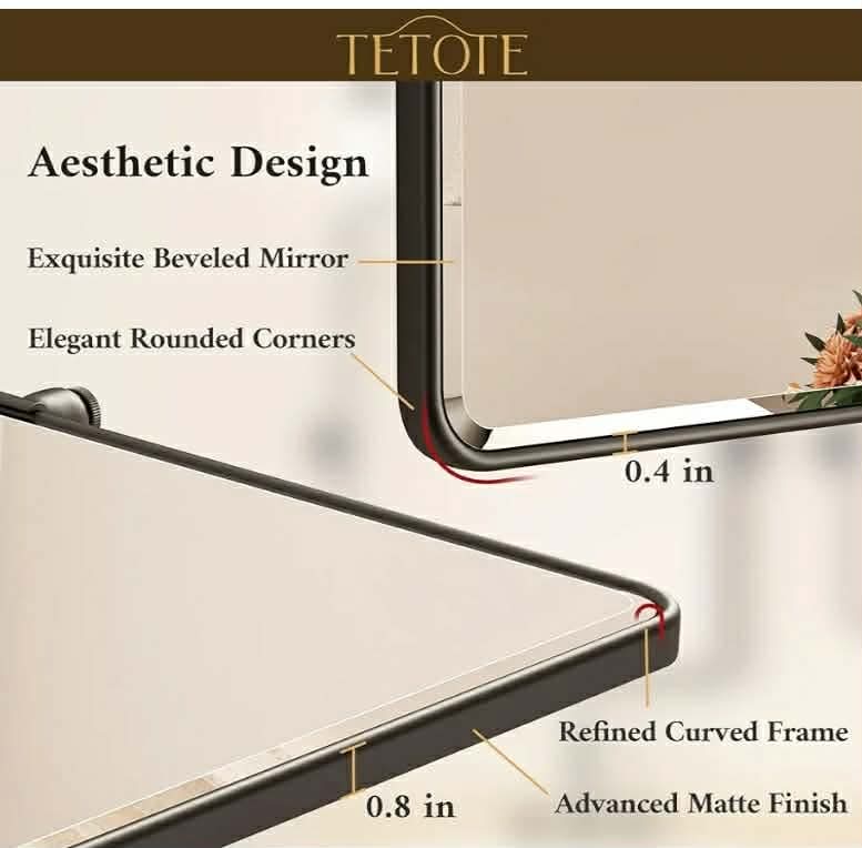 TETOTE Pivot Mirror for Bathroom 20 x 24 Black Pivoting Tilt Rectangle Beveled Mirror, Farmhouse Rounded Corner Metal Framed Bathroom Vanity Mirror for Wall, Horizontal/Vertical, Tempered Glass - Image 6