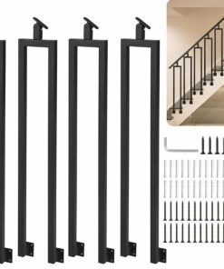 4 Pack U Shape 38.6" Stair Balusters with Adjustable Top Bracket for Staircase Interior, Side Mount Industrial Wrought Iron Balusters for Stair Handrail Porch Deck Railing Outdoor Steps
