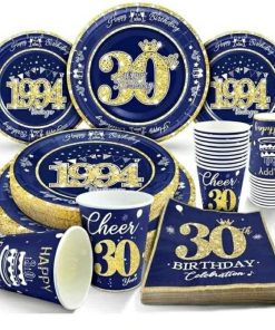 30th Birthday Plates and Napkins Blue and Gold, Service for 30, Vintage 30th Birthday Party Supplies Includes Blue and Gold 1994