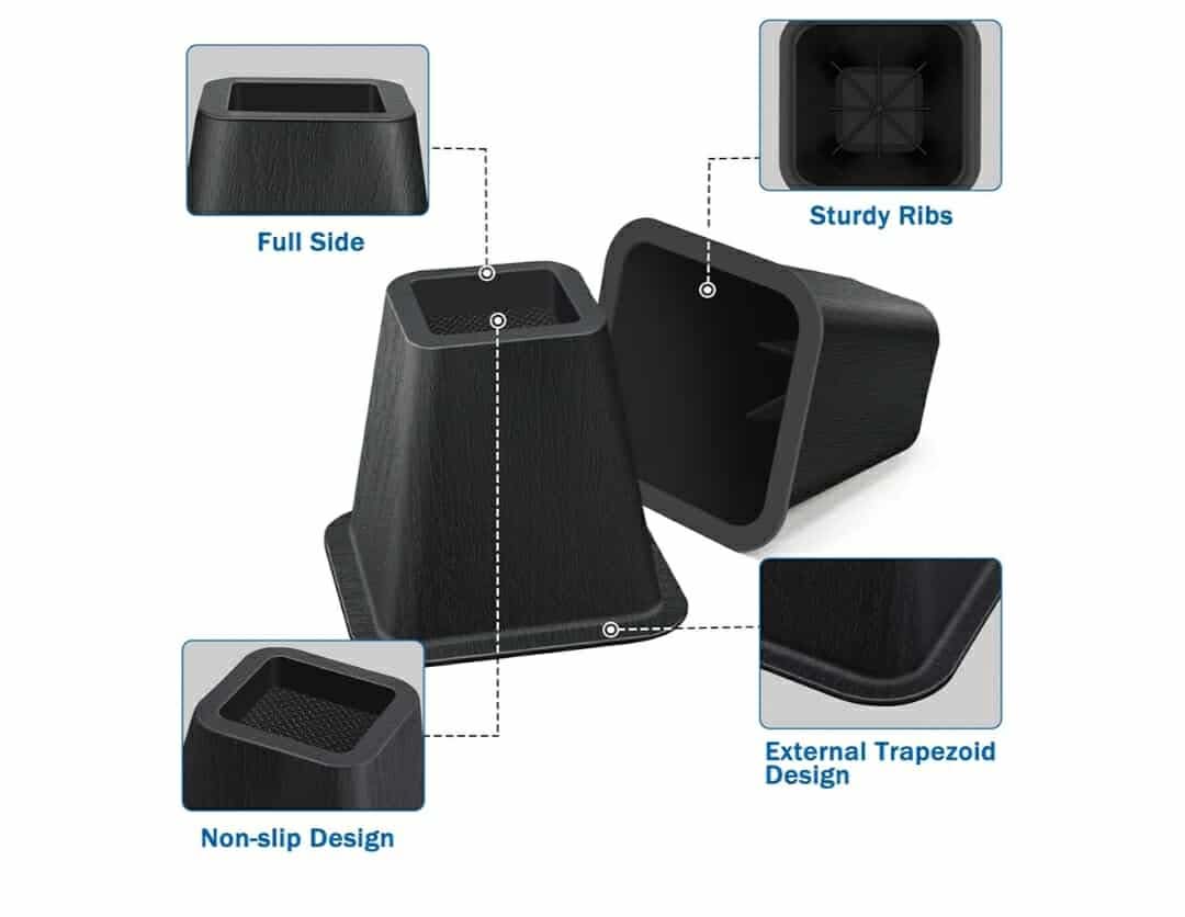 New 6 Inch Heavy Duty Bed Risers, Furniture Risers for Desk, Chair, Table or Sofa, Couch Lift Risers, Supports up to 2200 lbs per Leg (6 Pack Black) - Image 2
