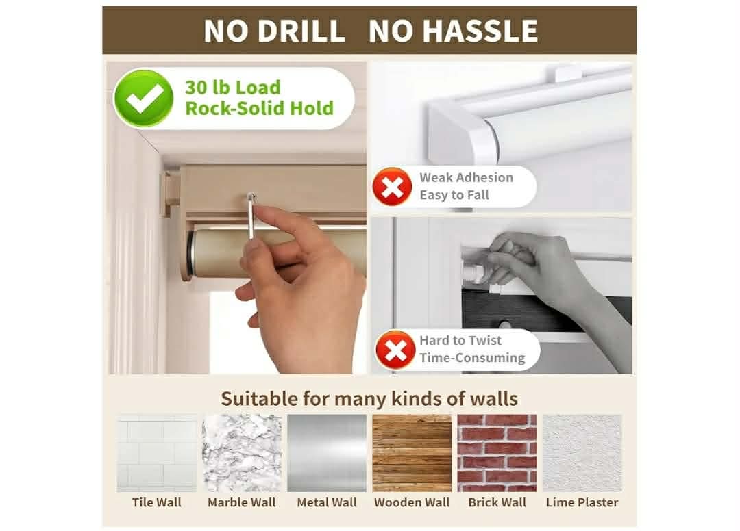 No Drill Cordless Blackout Roller Shades Screwless Waterproof Shower Window Blinds, Auto-Retraction Easy Install Blind for Bathroom/Kitchen/Office/Exterior, Greige, 27" W x 54" H - Image 7
