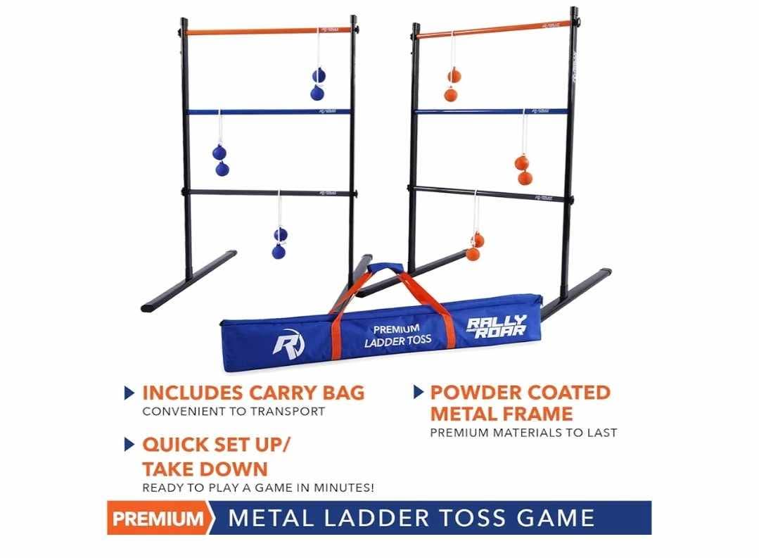Rally and Roar Metal Ladder Toss Game Set with 2 Targets, 6 Rubber Bolas, Zippered Carrying Case - Image 6