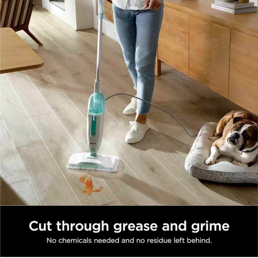 Shark S1000 Steam Mop with 2 Dirt Grip Pads, Lightweight, Safe for all Sealed Hard Floors like Tile, Hardwood, Stone, Laminate, Vinyl & More, Machine Washable, Removable Water Tank, White/Seafoam - Image 4