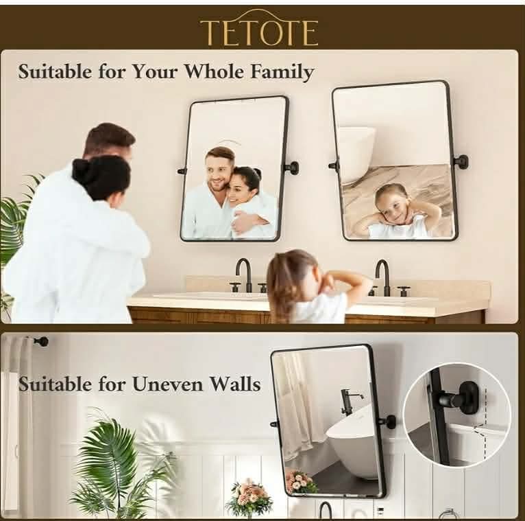 TETOTE Pivot Mirror for Bathroom 20 x 24 Black Pivoting Tilt Rectangle Beveled Mirror, Farmhouse Rounded Corner Metal Framed Bathroom Vanity Mirror for Wall, Horizontal/Vertical, Tempered Glass - Image 9