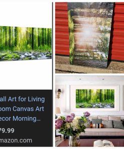 Alternative view of 48x24in Canvas Art Decor Morning Sunrise Green Trees Landscape Sunshine Over Forest Photograph Printed on Canvas for Home Wall Decoration