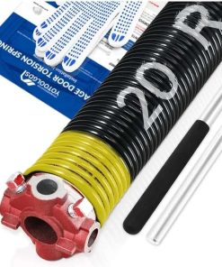 Right Hand Wind（Red Cone）2" Garage Door Torsion Spring with Non-Slip Winding Bars & Gloves, High Precision Electrophoresis Black Coated, for Replacement, MIN 16,000 Cycles (0.207x2''x20'')
