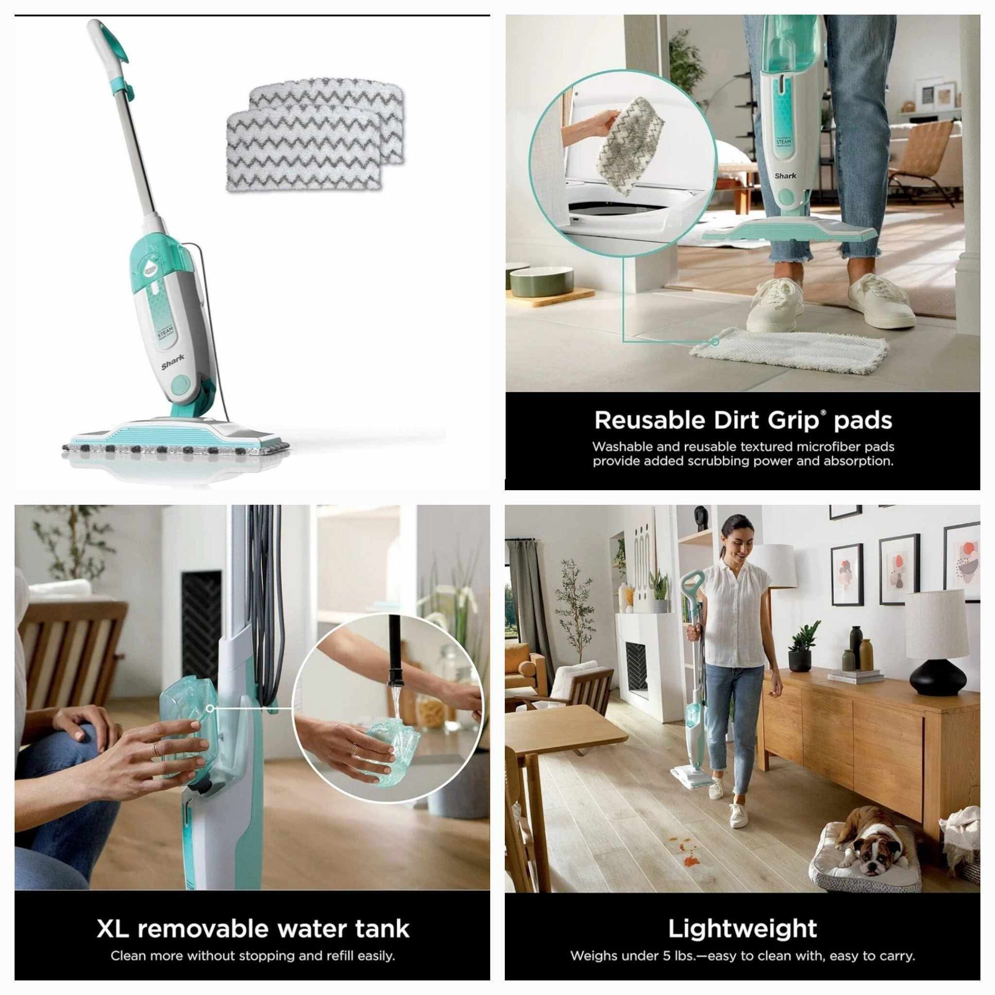 Shark S1000 Steam Mop with 2 Dirt Grip Pads, Lightweight, Safe for all Sealed Hard Floors like Tile, Hardwood, Stone, Laminate, Vinyl & More, Machine Washable, Removable Water Tank, White/Seafoam - Image 12
