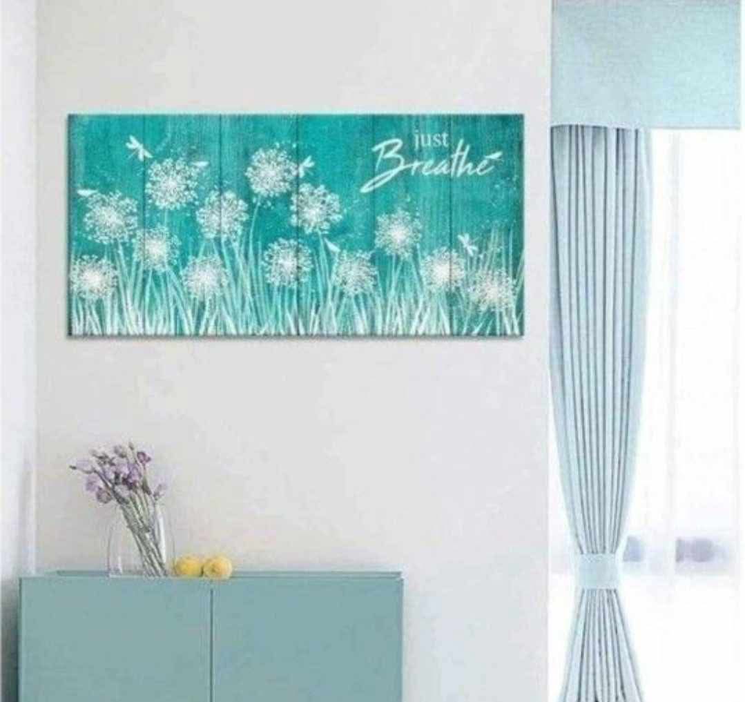 24"x 48" Large Canvas Wall Art for Bedroom White Dandelion Flowers Wall Decor for Living Room Teal Wooden Board Canvas Paintings Abstract Dragonfly Canvas - Image 3