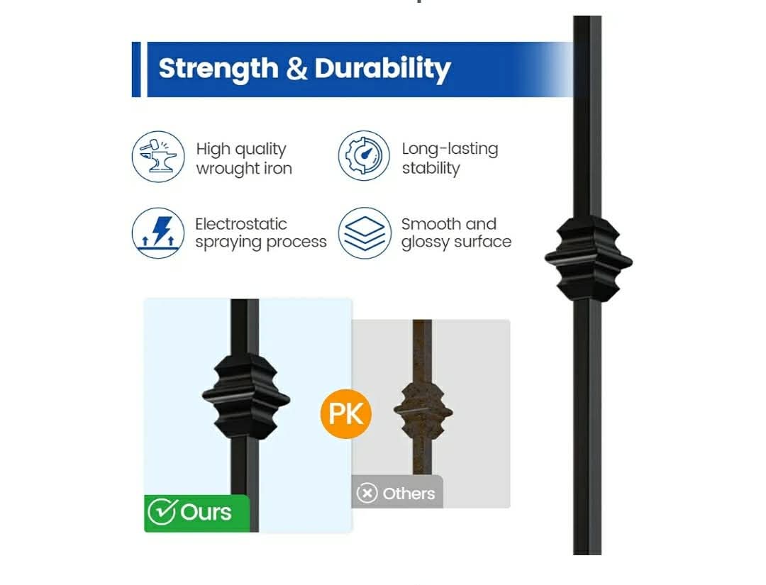 10Pack 44'' Wrought Iron Balutser Hollow Straight Bar Metal Stair Spindles WT30 Bundle with 10Pack 44" Wrought Iron Balutser Hollow Double Knuckles Metal Stair Spindles WT28 - Image 5