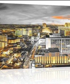 Wall Las Vegas Canvas Art Black and White Yellow USA City Skyline Picture Poster Cityscape Night Scene Painting Artwork Giclee Print for Home Office Living Room Decor 24x48Inches