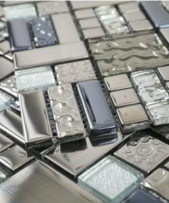Glass Mosaic Tile Grey and Silver 12 x 12 Inch for Kitchen Backsplash Bathroom Wall (5-Pack, 5 sq.ft.) 