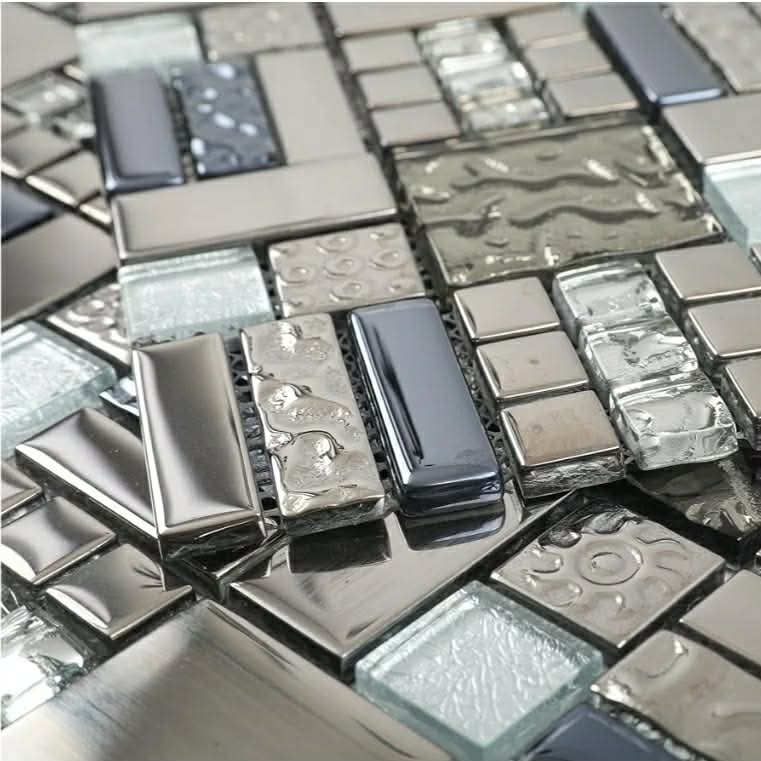Glass Mosaic Tile Grey and Silver 12 x 12 Inch for Kitchen Backsplash Bathroom Wall (5-Pack, 5 sq.ft.)